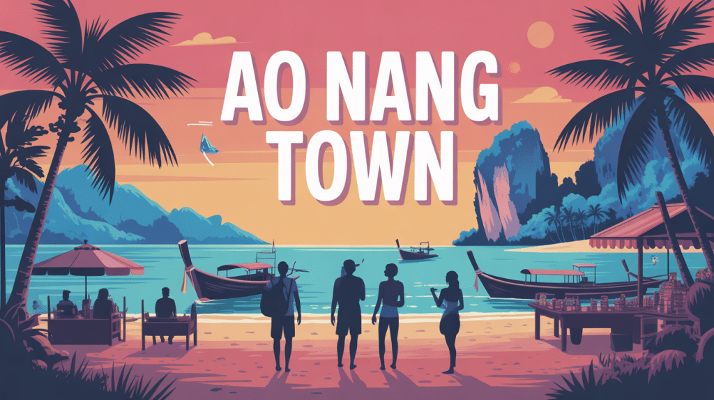 illustration du front de mer et ambiance touristique aonang town