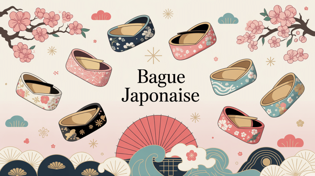 bague japonaise avec motifs sakura vague samouraï