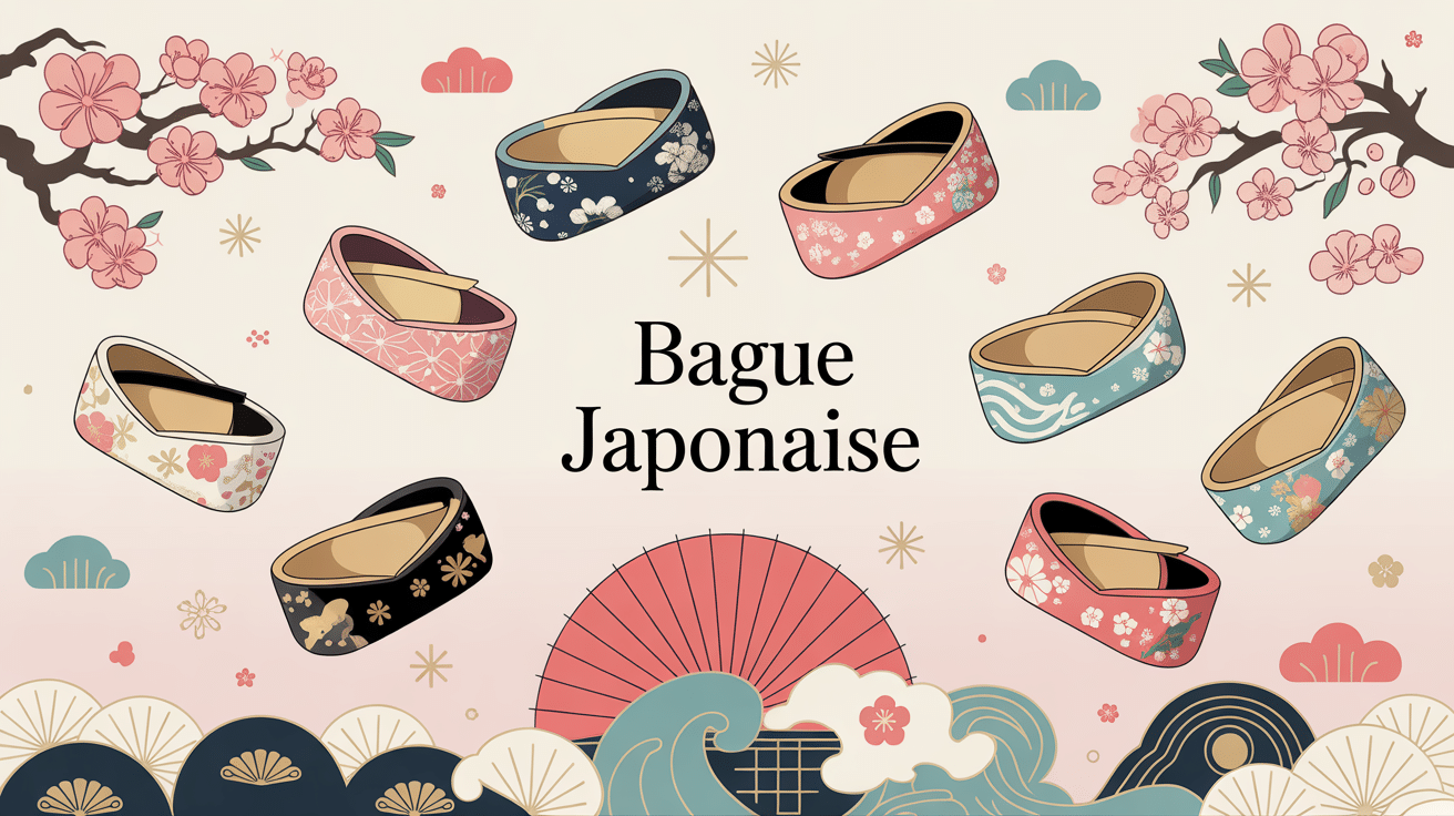 bague japonaise avec motifs sakura vague samouraï