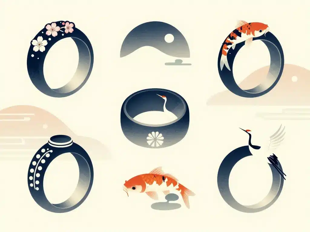 bague japonaise symboles traditionnels sakura koi grue