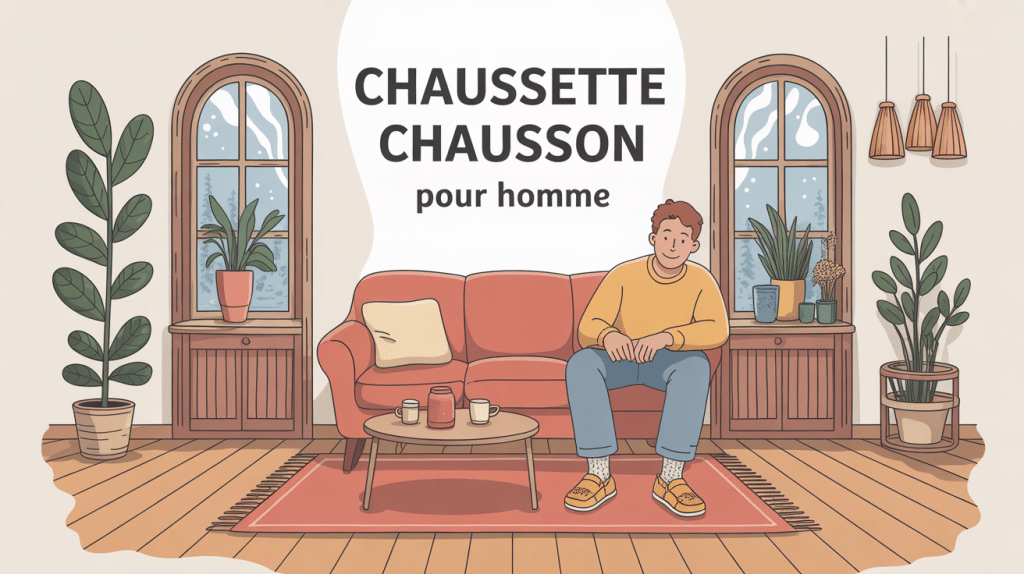 Chaussette chausson pour homme dans un intérieur cosy