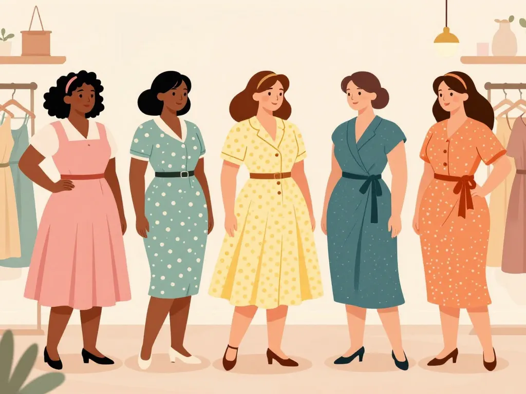 essayages de robes vintage grande taille différentes silhouettes