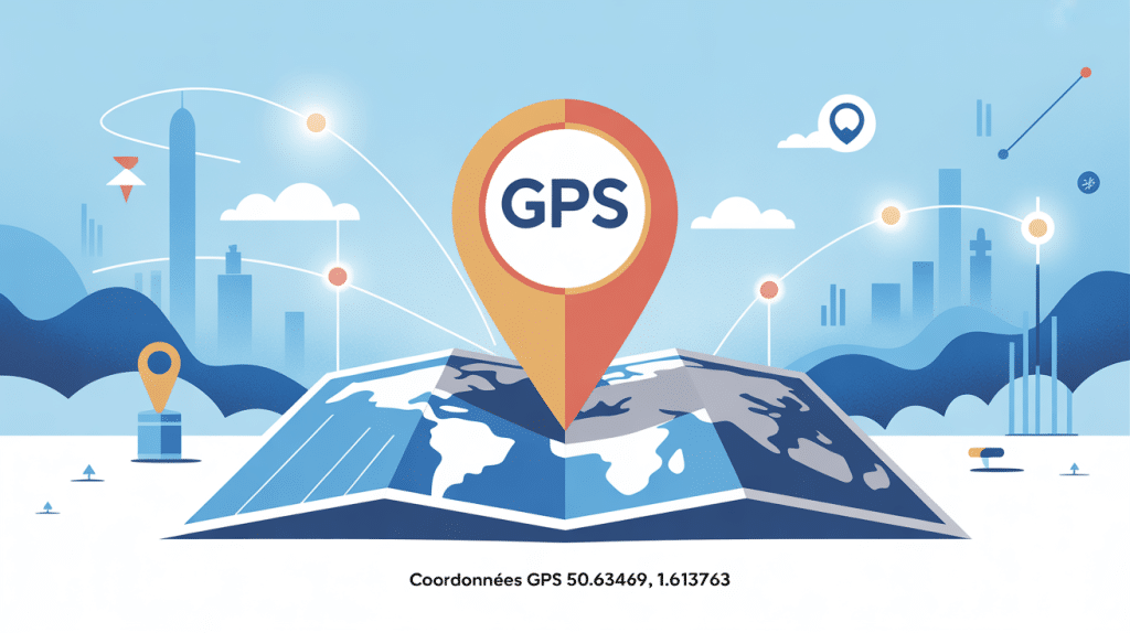 Illustration carte abstraite latitude 50.643469 longitude 1.613763