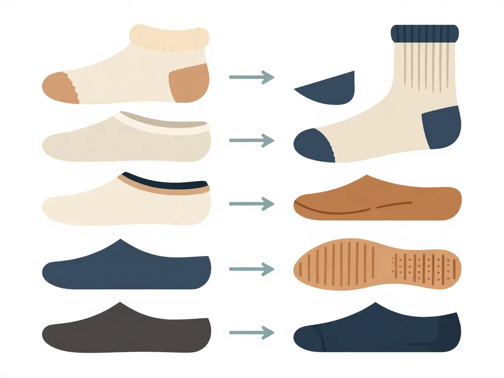 Différents types de chaussette chausson pour homme en coupe schématique