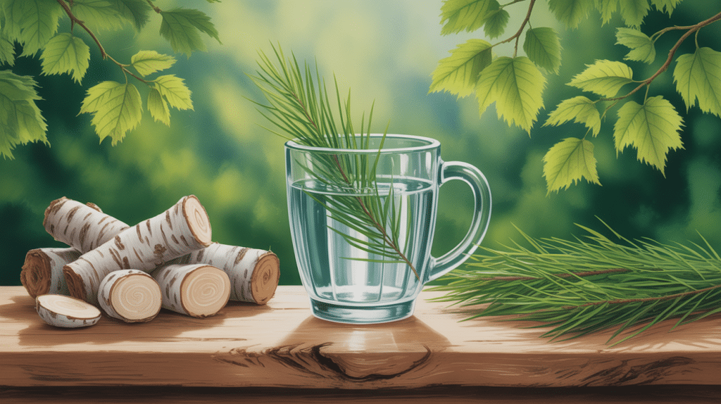 illustration cure de seve de bouleau temoignage verre et bouleau