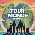 famille tour du monde valises monde illustration