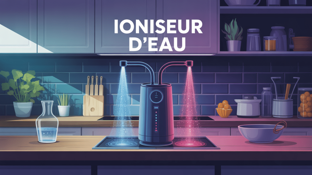 ioniseur d'eau connecté au robinet cuisine moderne