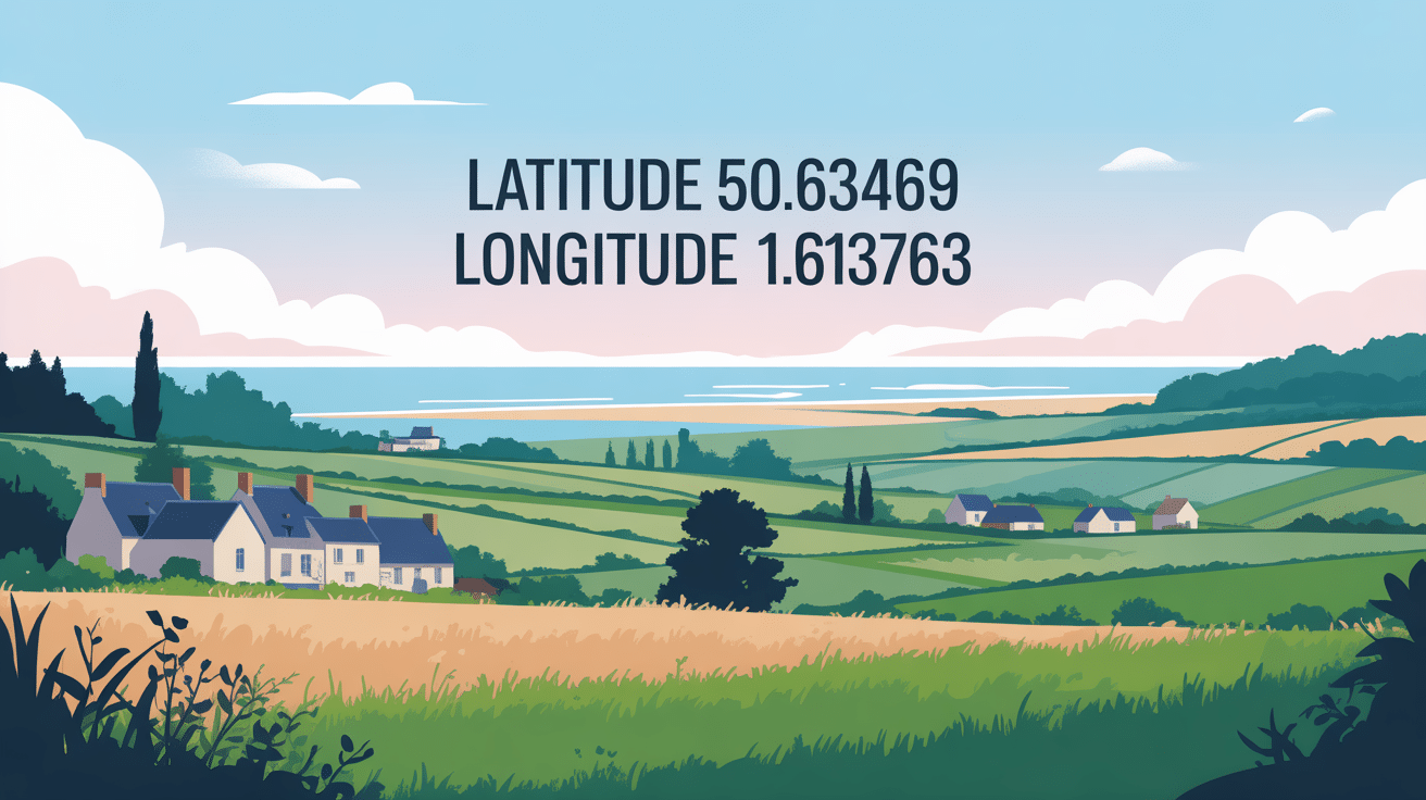 latitude 50.643469 longitude 1.613763 illustration paysage rural côtier