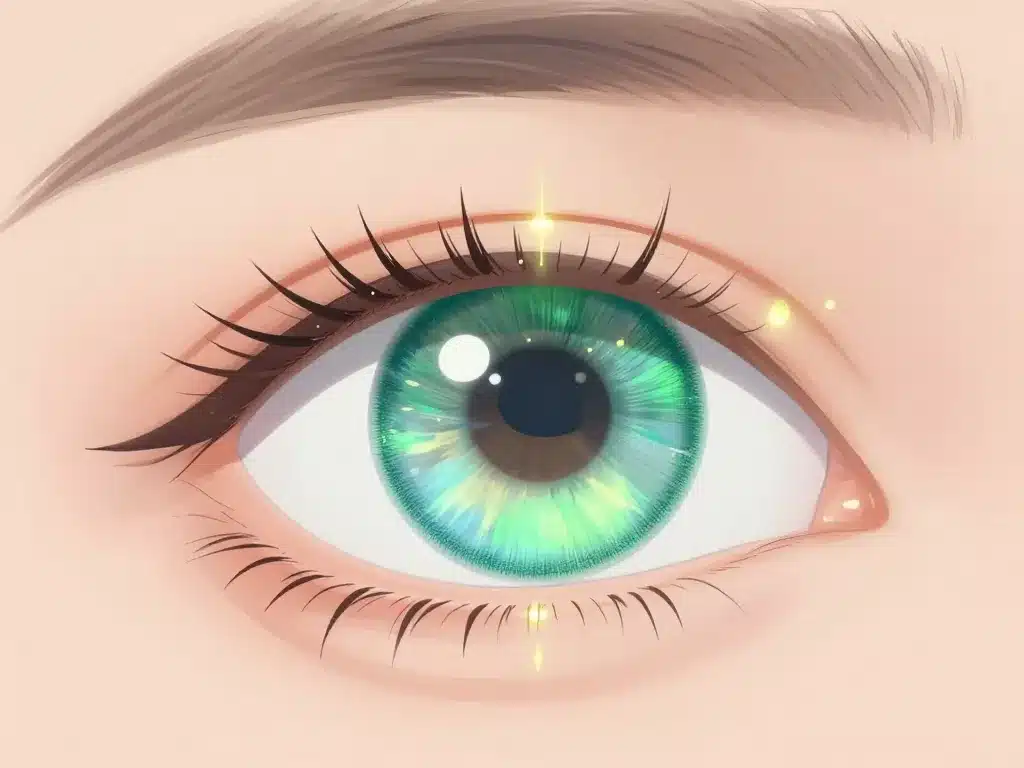 image métaphore œil lentille verte pour les yeux moitié naturelle moitié lentille