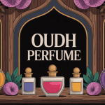 illustration oudh perfume flacons bois d'agar doré