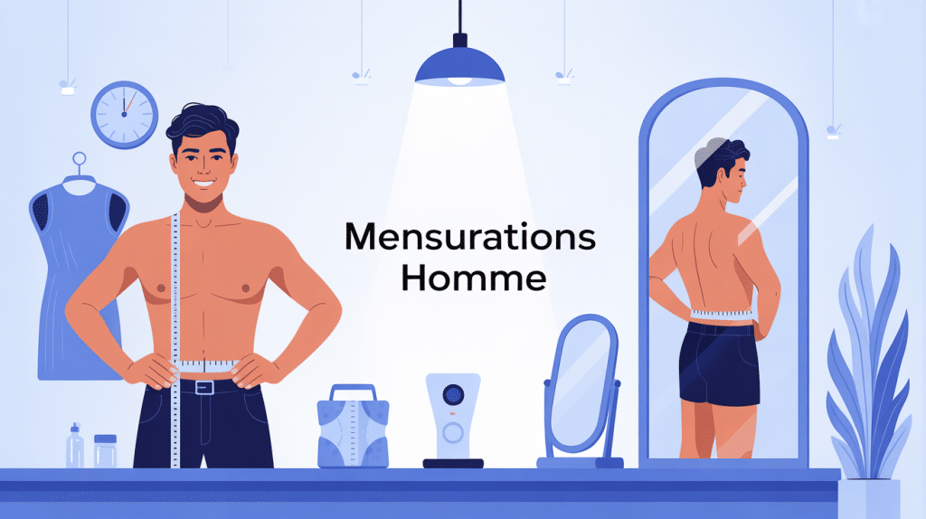 prendre ses mensurations homme devant miroir mètre ruban