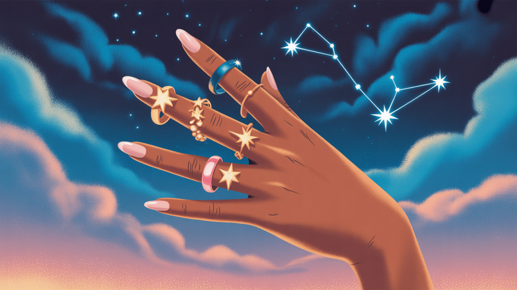 ring with stars illustration main élégante bagues étoilées