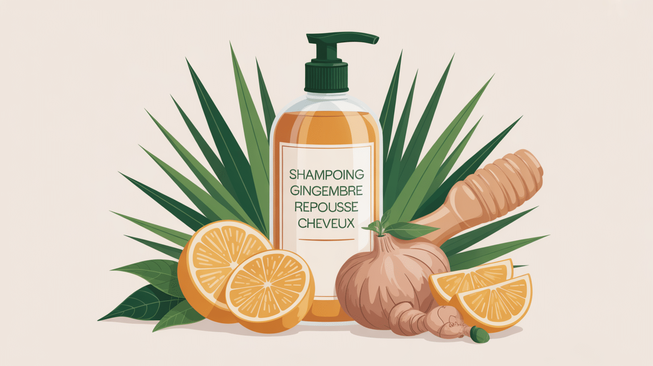shampoing gingembre repousse cheveux avis illustration vectorielle flacon gingembre cheveux sains