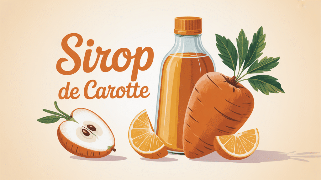 Illustration sirop de carotte avec carotte et flacon