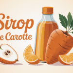 Illustration sirop de carotte avec carotte et flacon