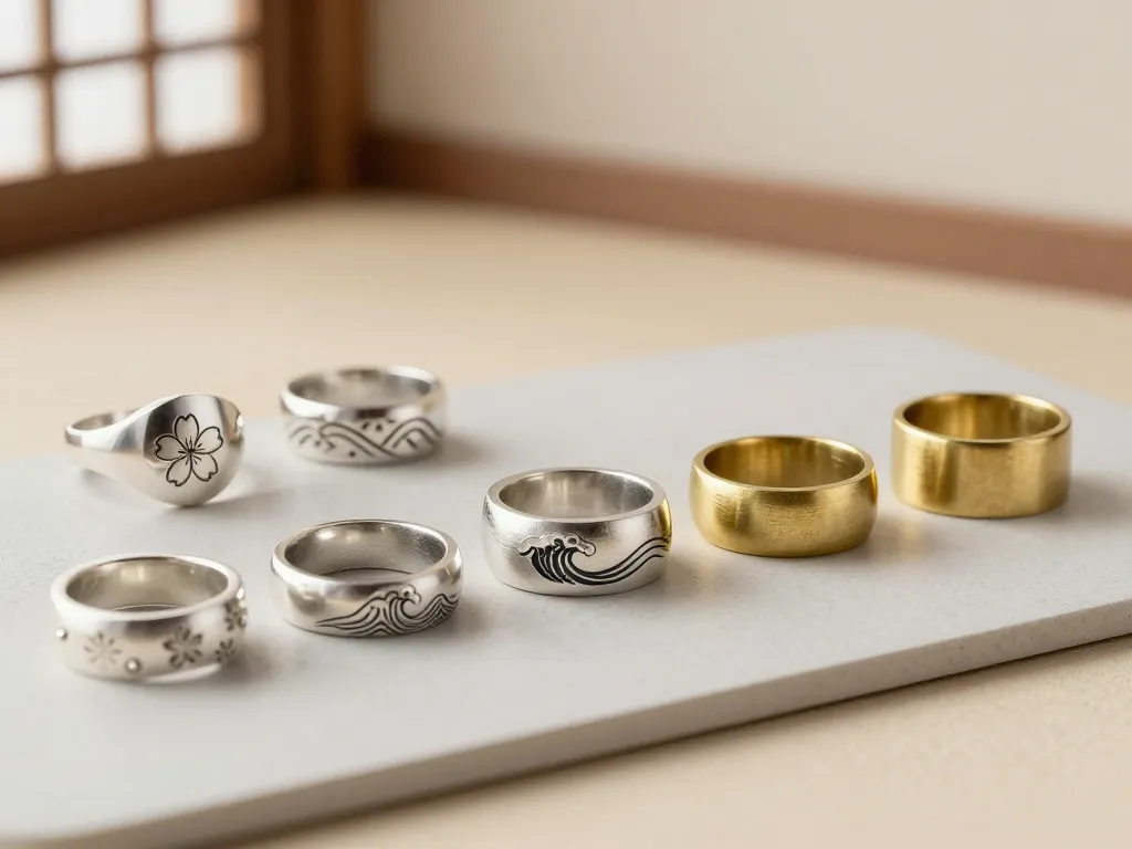 bague japonaise styles argent acier motifs gravés