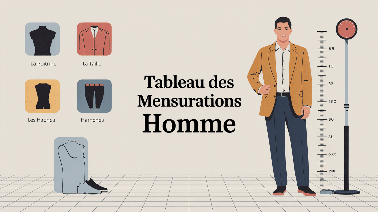 illustration tableau des mensurations homme mètre ruban