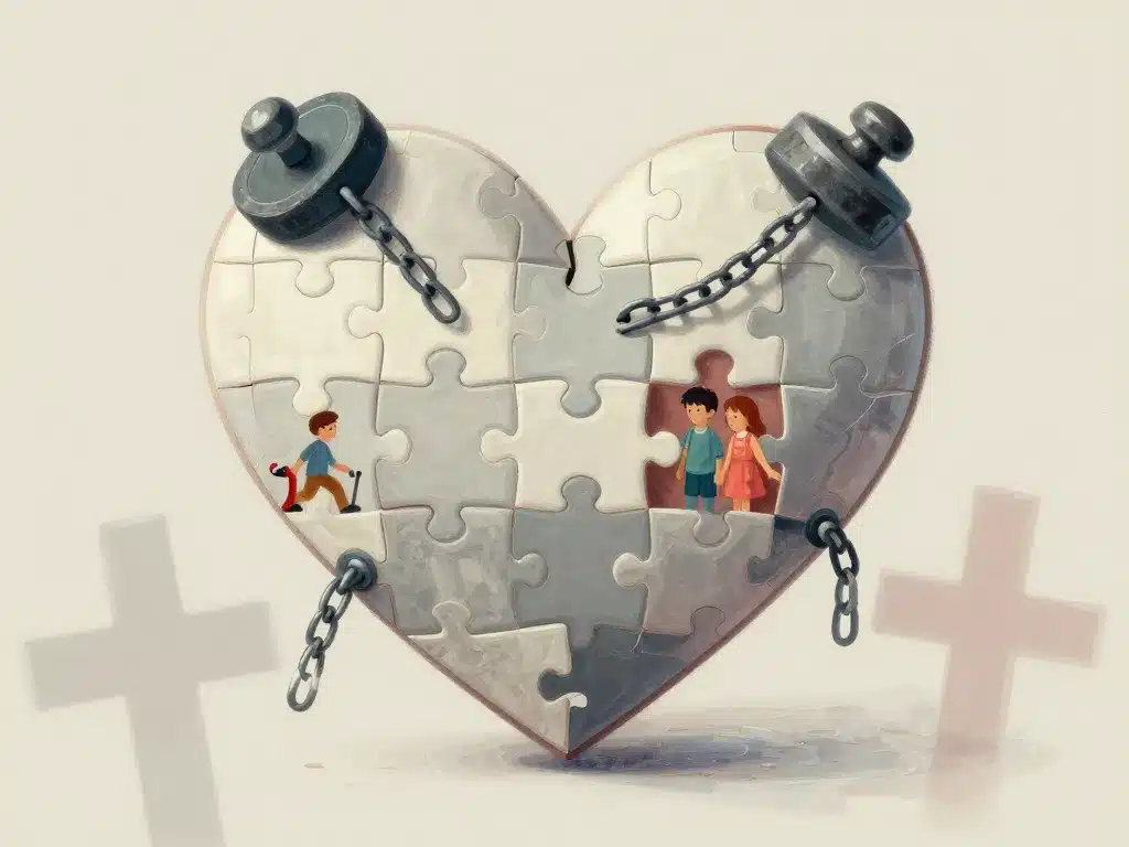 illustration je ne l'aime plus mais je reste, cœur fragmenté obstacles