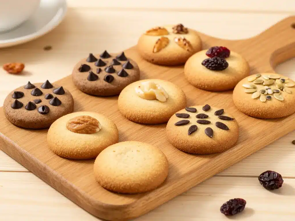 Biscuits sans sucre, variantes chocolat, noix et fruits secs