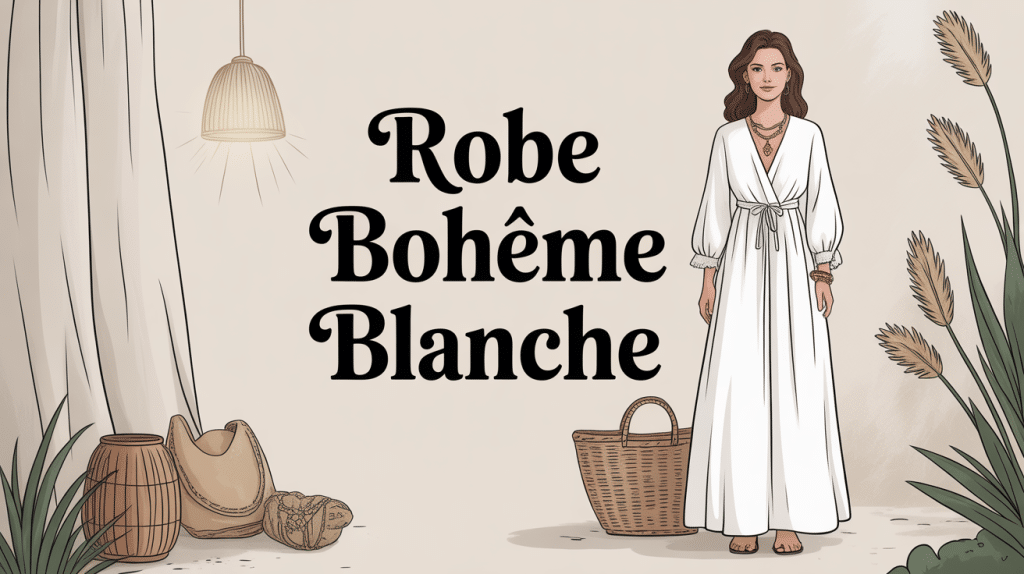 robe boheme blanche longue chic accessoires naturels