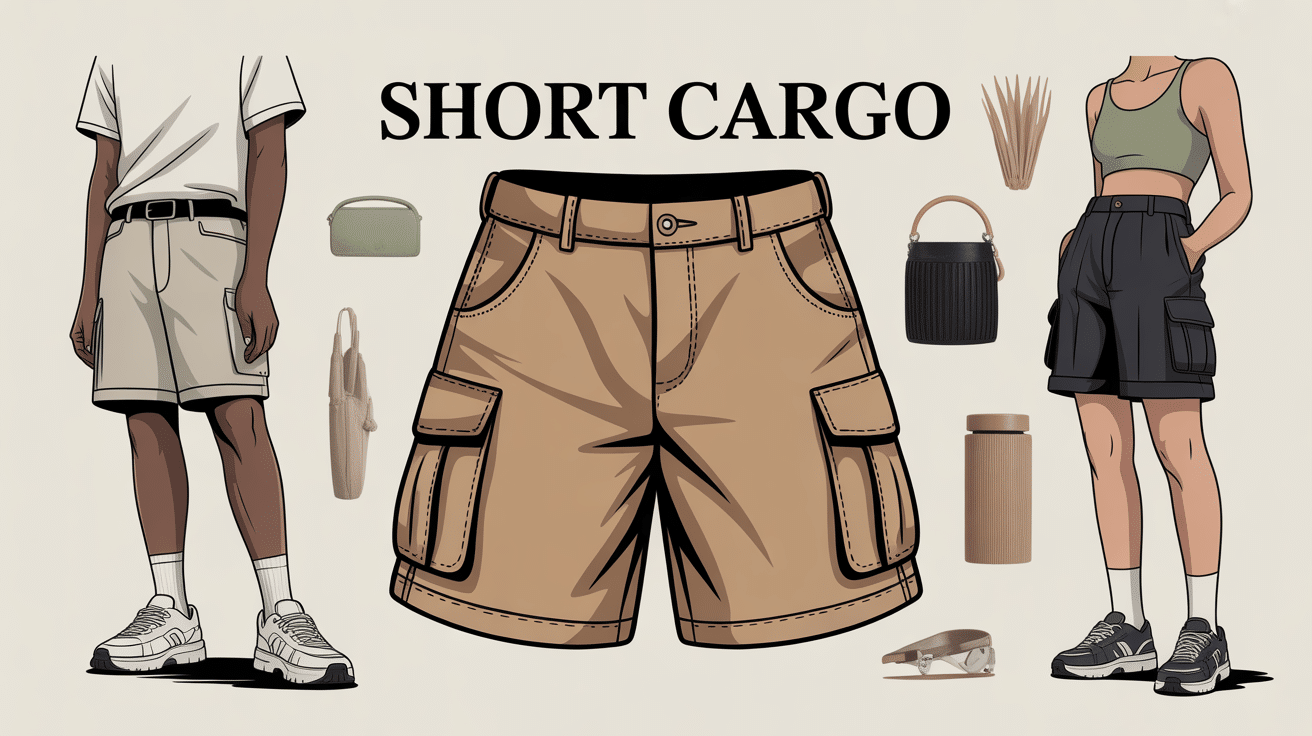 Illustration stylisée de différents styles de short cargo homme femme