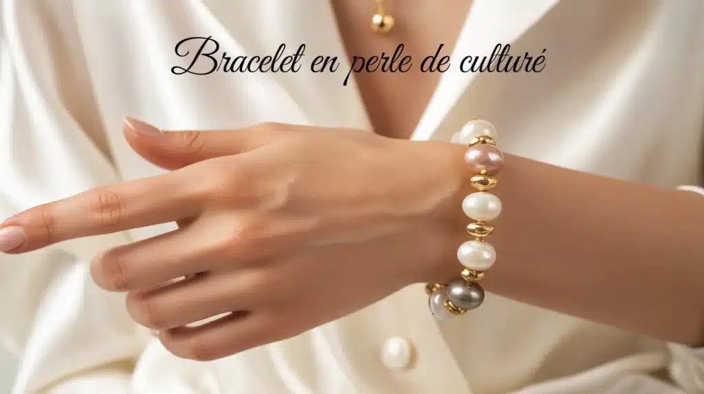 bracelet en perle de culture sur poignet féminin