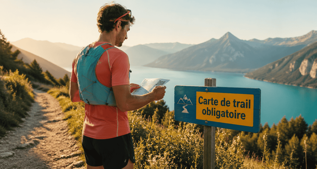 carte de trail obligatoire panneau coureur montagne