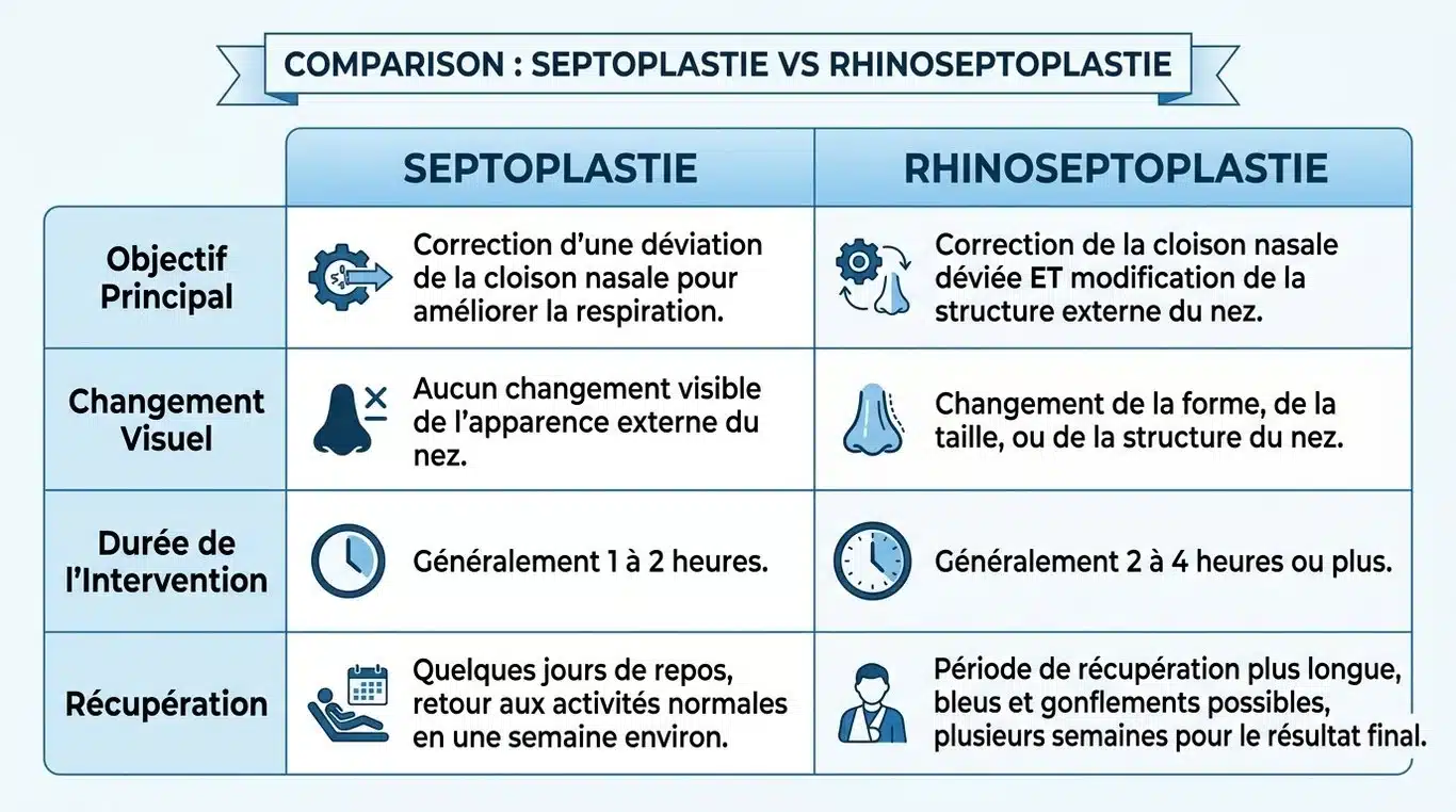 Infographie comparative des interventions de septoplastie et rhinoseptoplastie