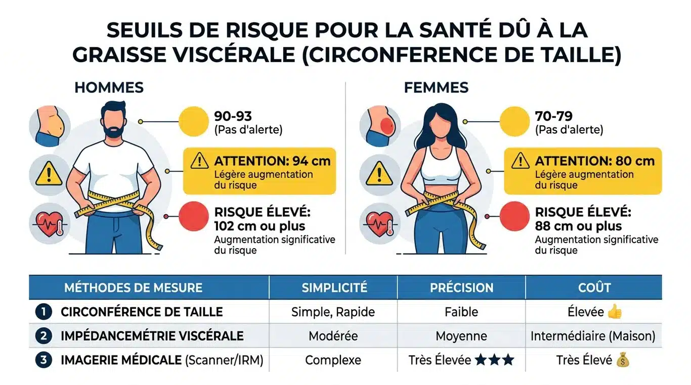 Infographie des seuils de risque de graisse viscérale et méthodes de mesure