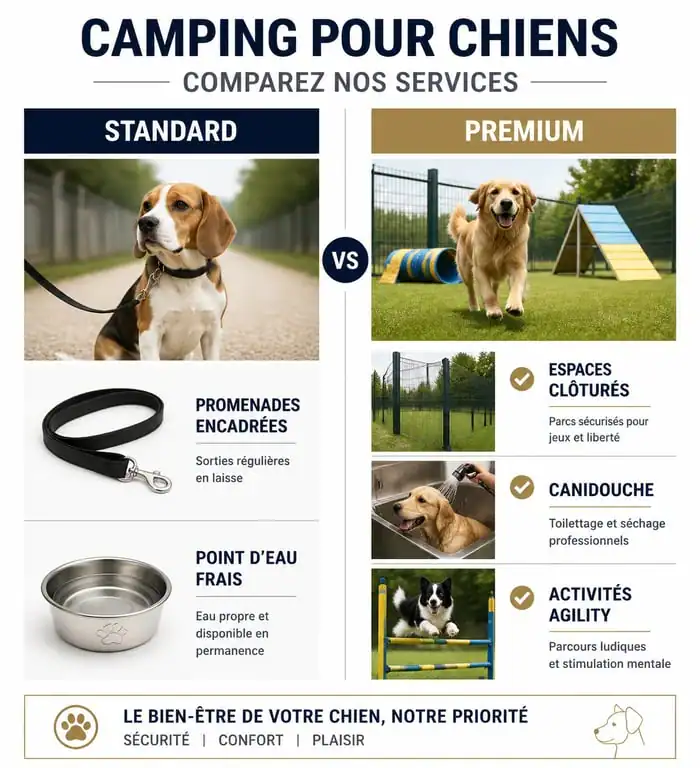 Comparatif des services en camping avec emplacement clôturé pour chien