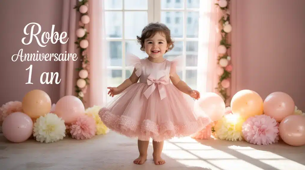 robe anniversaire 1 an tulle rose fille souriante