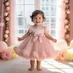 robe anniversaire 1 an tulle rose fille souriante