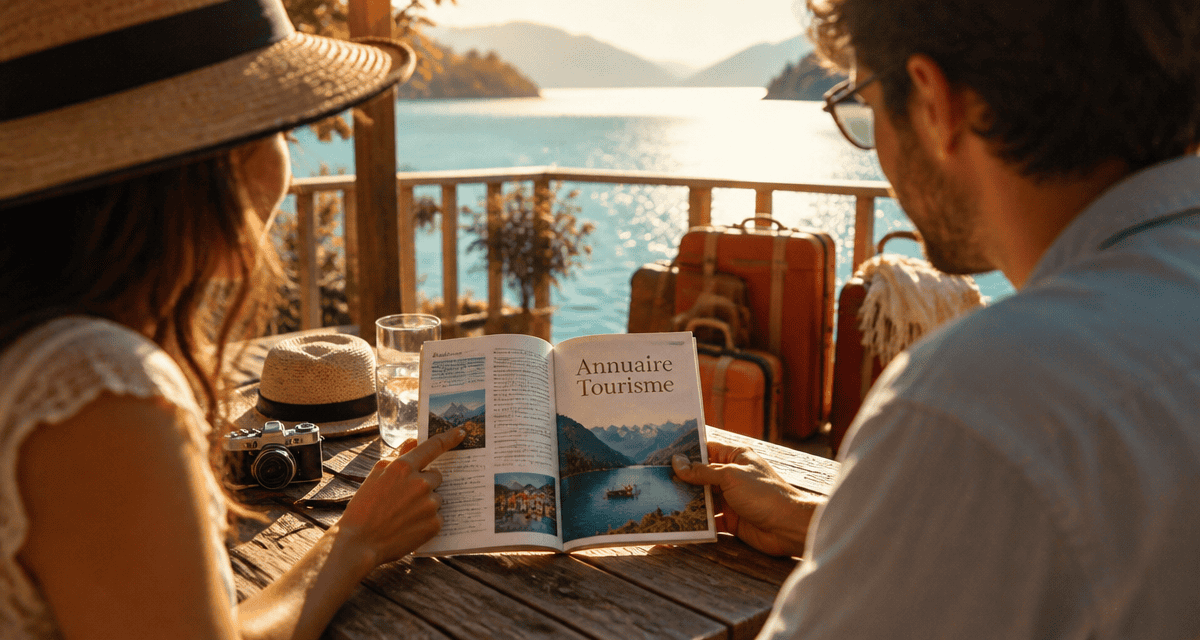 Annuaire tourisme consulté au bord d’un lac