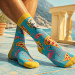 chaussettes droles motifs colorés terrasse