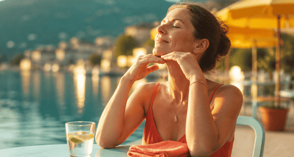 comment perdre du double menton femme exercice cou terrasse
