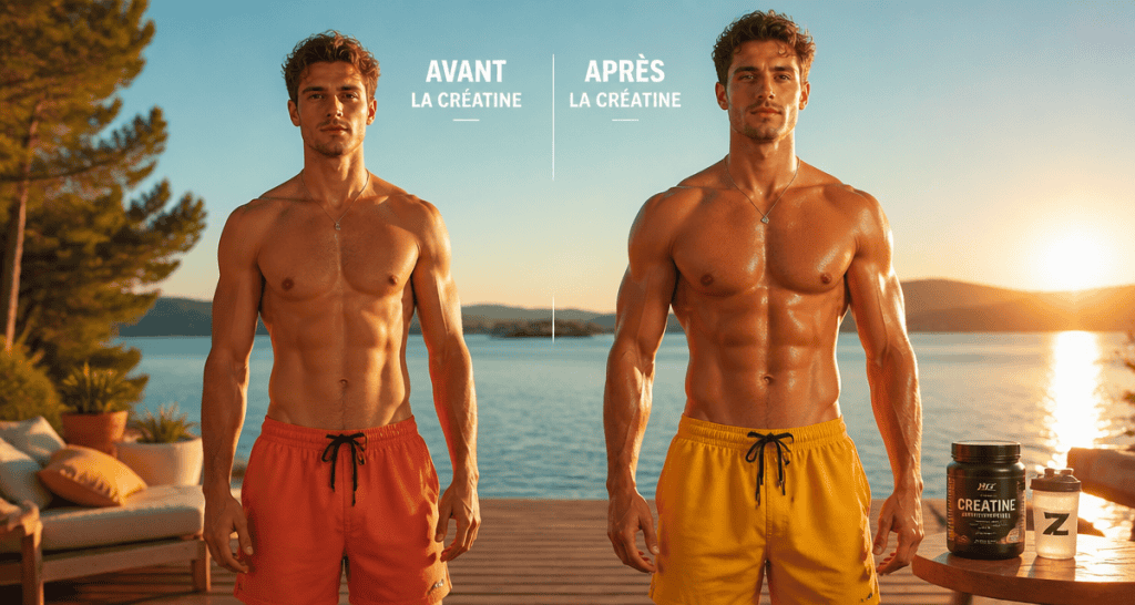 créatine avant/après photos deux sportifs torse nu
