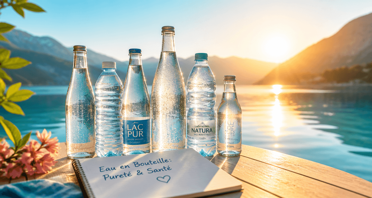 eau en bouteille la plus saine sur table au bord du lac