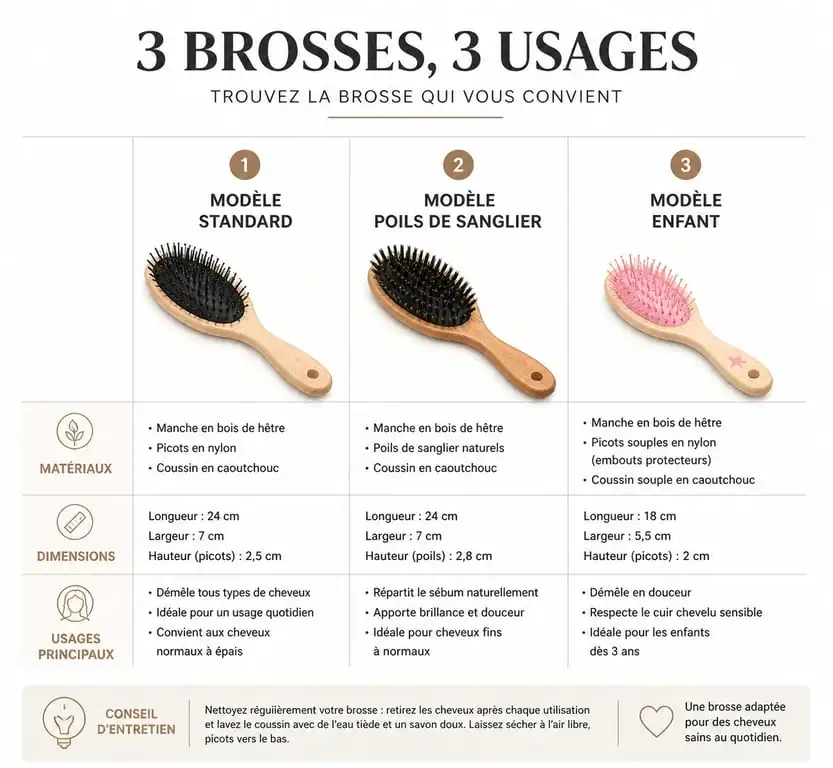 Infographie comparative des différents modèles de brosse magique pour cheveux