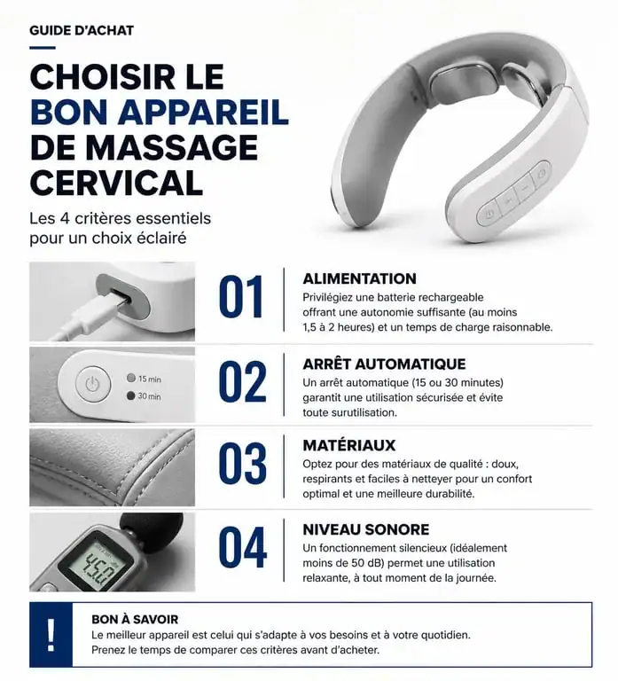 Infographie des critères de choix pour un appareil de massage cervicales