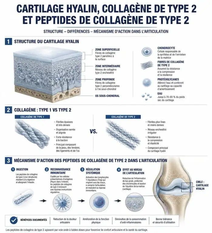 Infographie explicative sur le collagène de type 2 et ses bienfaits pour la santé articulaire
