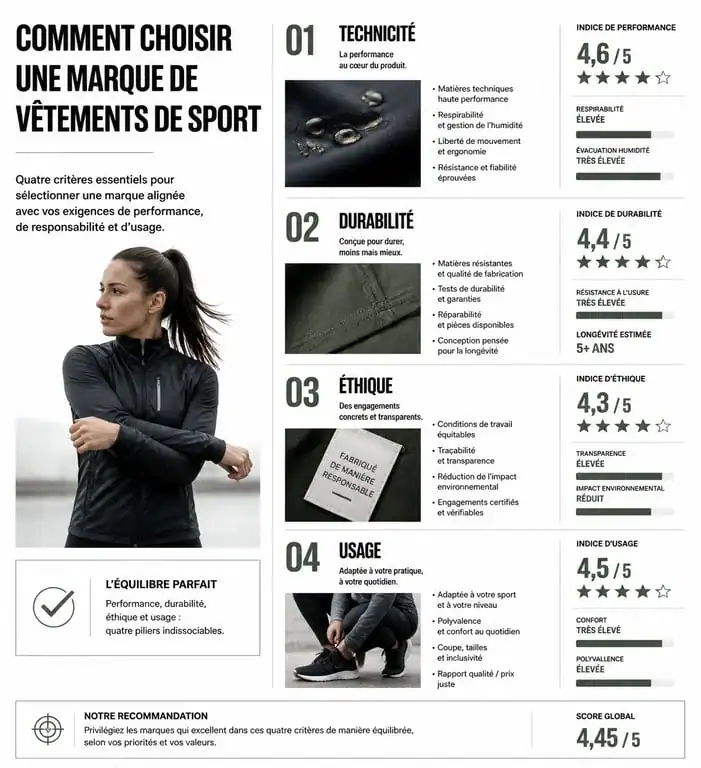 Infographie comparative des critères de choix pour une marque de vêtements de sport