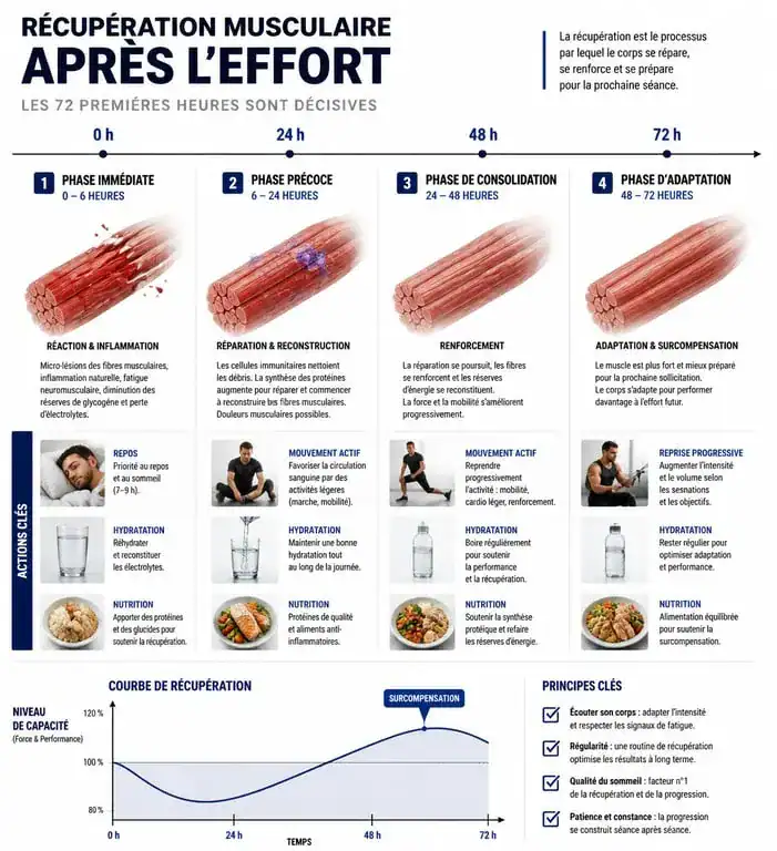 Infographie sur les méthodes pour soulager des courbatures aux cuisses après le sport
