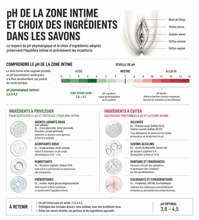 Infographie sur le pH et les ingrédients du meilleur savon pour la toilette intime