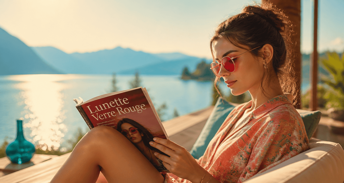 femme avec lunette verre rouge sur terrasse