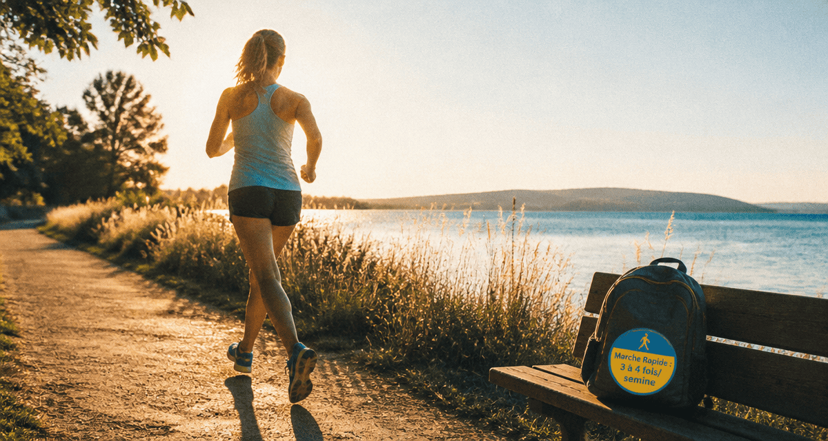 Marche rapide combien de fois par semaine, femme active au bord d'un lac