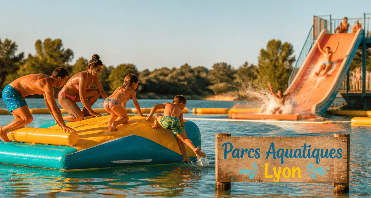 Parc aquatique Lyon famille structure gonflable lac