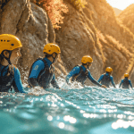 Rando aquatique groupe en rivière turquoise