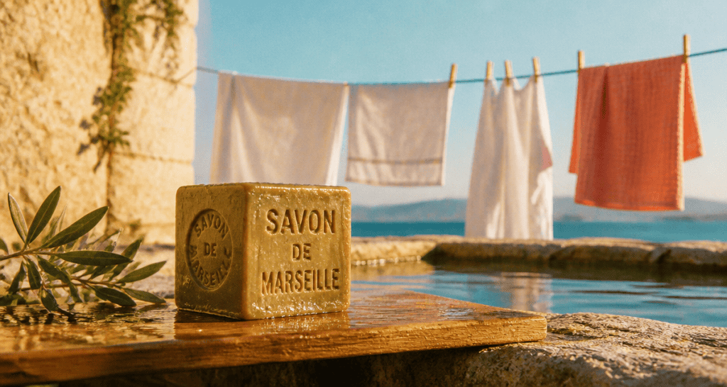 Savon de Marseille bienfaits cube vert près bassin