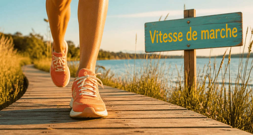 tableau vitesse marche baskets chemin lac