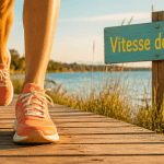tableau vitesse marche baskets chemin lac